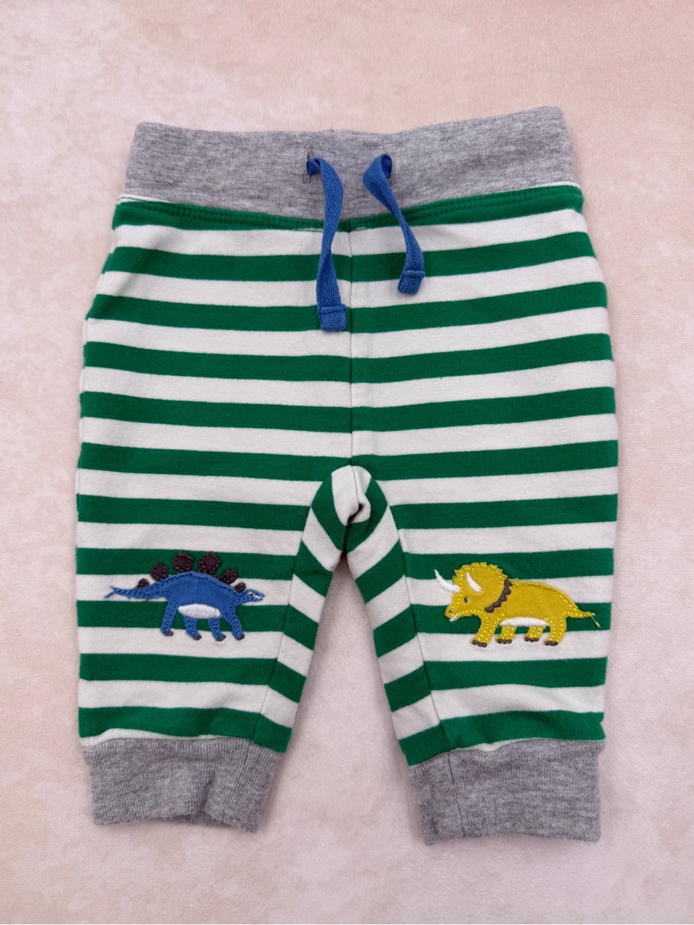 Baby Boden Green & White Striped Dino Joggers
